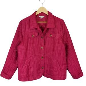 Christopher & Banks Women's Crinkle Button Front Lightweight Jacket Pink Large